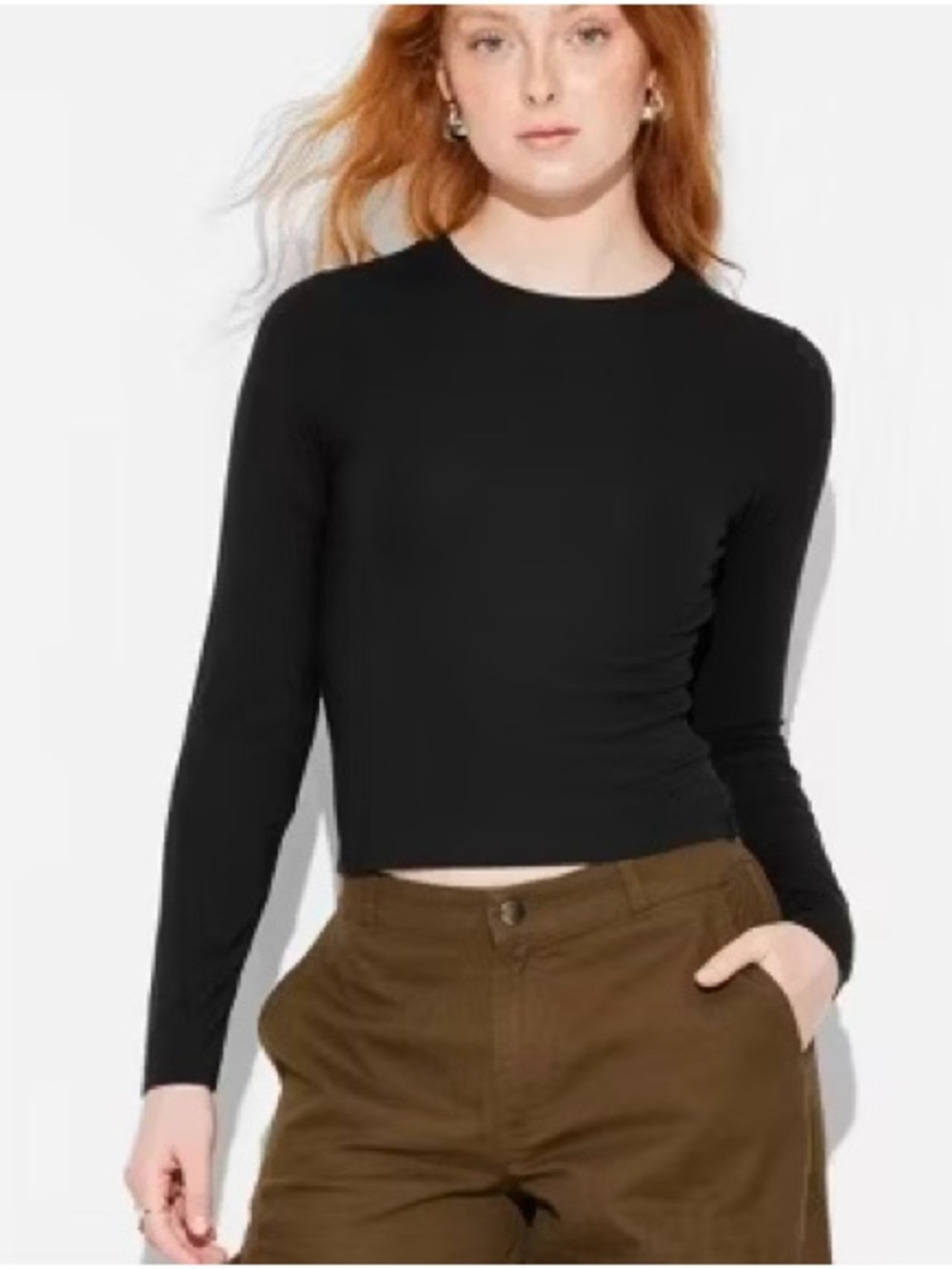 Elite Collection Ribbed Long Sleeve Shirt Black Crewneck Size Small